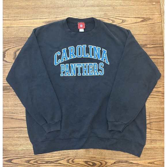 Vintage 90s Y2K Carolina Panthers NFL Spell Out Crewneck Sweatshirt Size XL - Picture 1 of 6